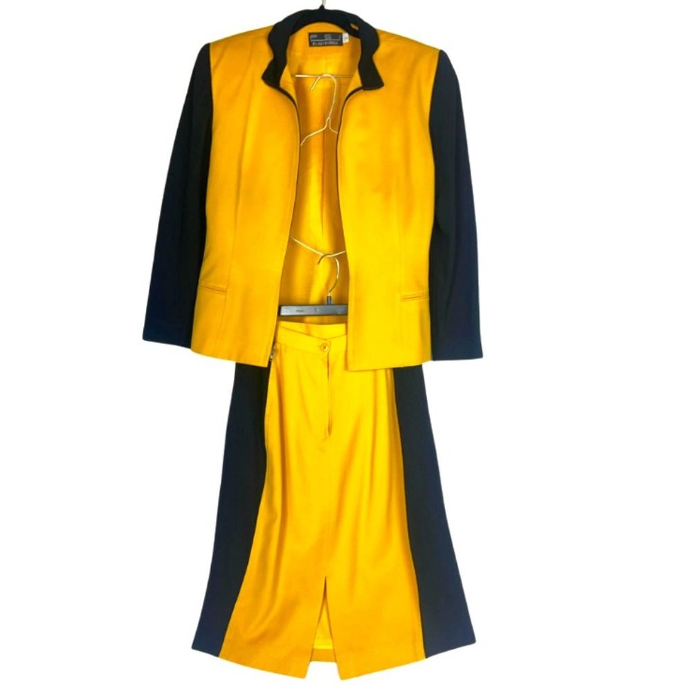 Two Piece PSI Skirt Suit , Size 10, great condition, %100  Wool, yellow, black